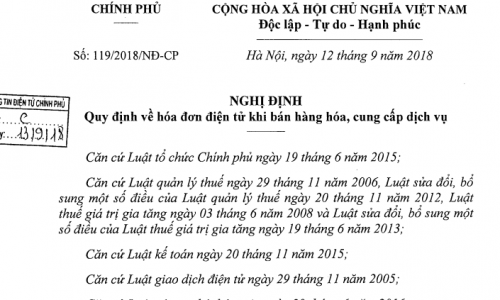 Nghị định 119/2018/NĐ-CP Quy định hóa đơn điện tử khi bán hàng, dịch vụ